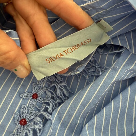 Silvia Tcherassi cotton blue white stripped blouse size XL - Picture 5 of 8